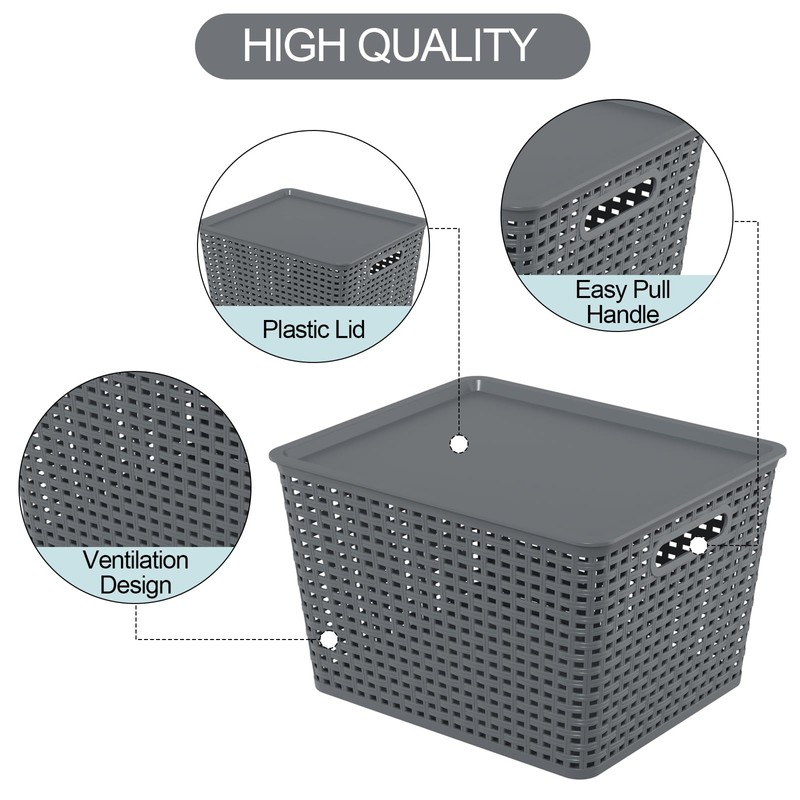 Zopnny Plastic Storage Baskets with Lid, Stackable Storage bins for