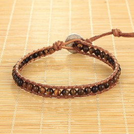 KELITCH Turquoise Beads Wrap Bracelet Natural Leather Adjustable Bracelets Crystal Beads Strand Bracelets, Stone stone kelitch