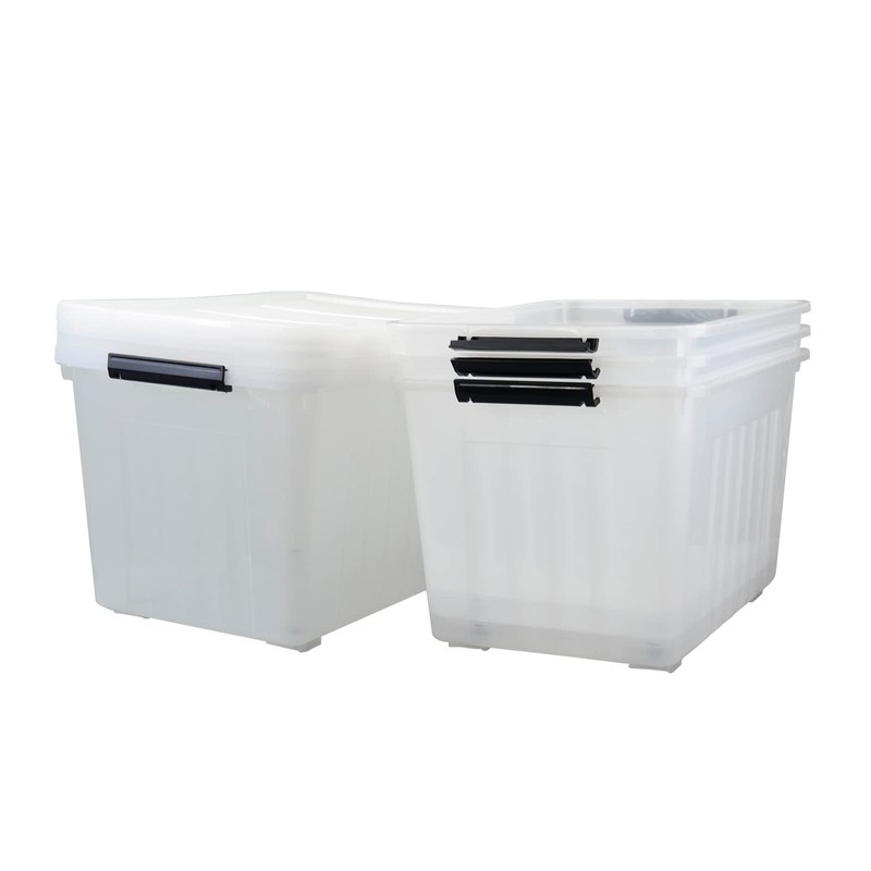 Yesdate 4-Pack Clear Large Plastic Storage Box with Wheels, 70