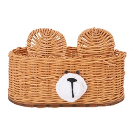 Generic Rattan Tissue Box Cover, Cute Bear Decorative Woven Paper Napkin Holder Dispenser Decorative Paper Napkin Dispenser for Bathroom Kitchen Home Office (Khaki)