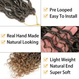 14 Inch 8 Packs Goddess Locs Crochet Hair Ombre Faux Locs Crochet Hair for Women Pre Looped Boho River Locs Crochet Hair with Curly Ends Synthetic (#T27)