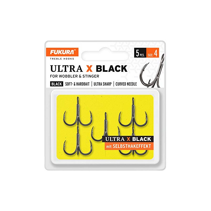 Fukura Ultra X Black Treble Hooks Size 4/5 Pieces