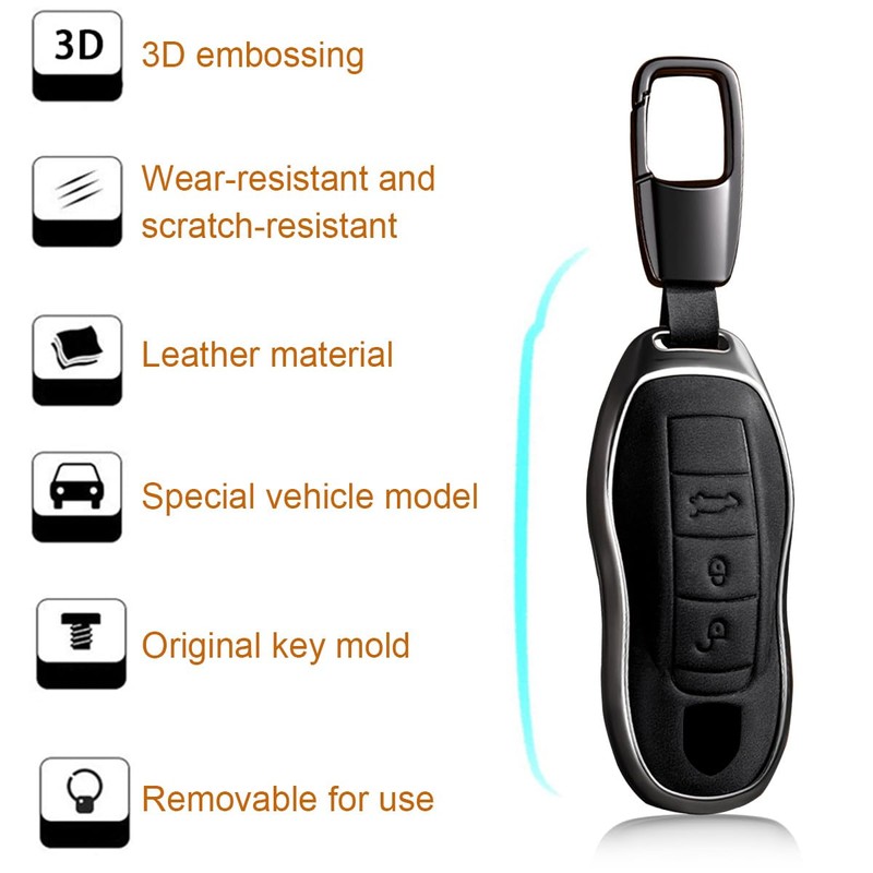 Leather Key Fob Cover Compatible with Boxster Cayenne Panamera Cayman