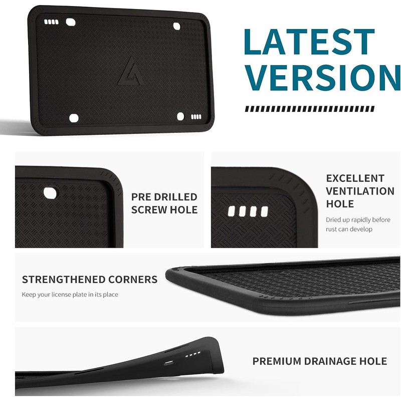 Aujen Silicone License Plate Frames Black, 1 Pack Car License