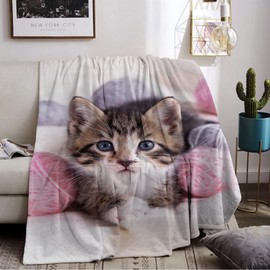 LLTTEER Cat Motif Cuddly Blanket for Children, Cats Flannel Blanket, Children's Blanket, Cat Motif Fluffy Plush Blanket, Fleece Blanket, TV Blankets for Bed, Sofa (Cat 02, 130 x 150 cm)