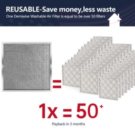 Demiwise 20x20x1 Air Filter for Home, MERV 8 Reusable Electrostatic Aluminum AC/HVAC Furnace Filter, Washable Permanent Air Filter, Easy to Clean, Healthier Home/Office(Actual Size:19.75x19.75x0.82)