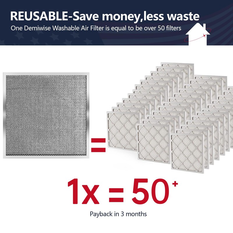 Demiwise 20x20x1 Air Filter for Home, MERV 8 Reusable Electrostatic
