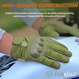 FOXKULL Tactical Gloves for Men, Touchscreen Motorcycle Gloves with Hard Shield & Palm Pads for Motorcycle Cycling Tactical Training Airsoft (GREEN, X-Large)