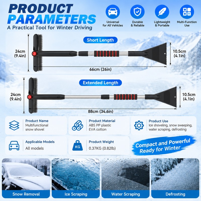 Extendable Car Snow Shovel Ice Scraper Winter Auto Windshield Cleaner