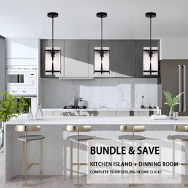 1 Pack Modern Black Square Crystal Pendant Light for Kitchen Island, Elegant Water Ripple Glass Pendant Light Fixtures, Adjustable Chandelier for Dining Room, Hallway, Bedroom, Entry