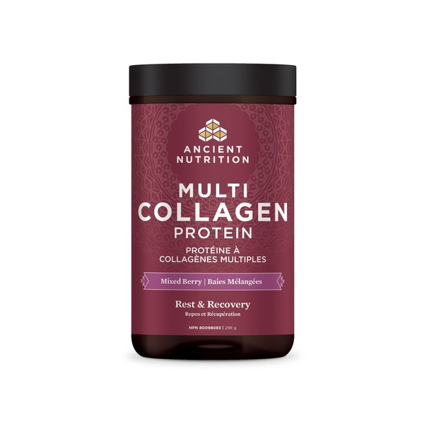 Ancient Nutrition Multi Collagen Protein Powder - Rest & Recovery, Mixed Berry, Formulated by Dr. Josh Axe, 4 Sources, 5 Types of Collagen Peptides, 298 Grams