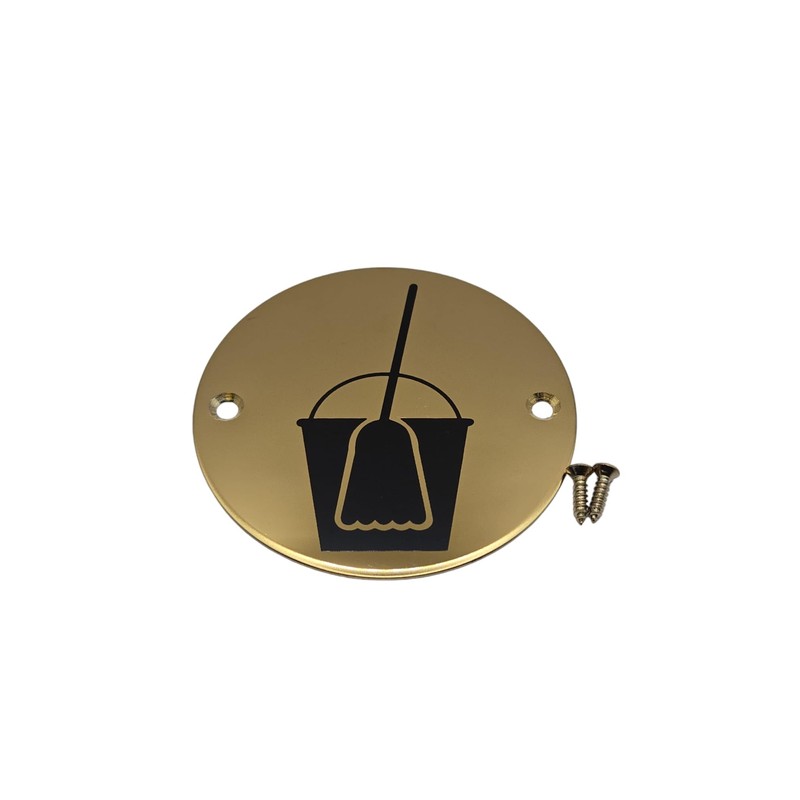 Bary Cleaning Supplies/Mop and Bucket Sign Polished Brass