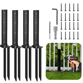 Fence Post Repair Stakes, Thickened Metal Fence Post Repair Kit, 32 Inch Long Fence Post Anchor Ground Stakes for Repair Tilted/Broken Wood Fence Post (4PCS-Black)