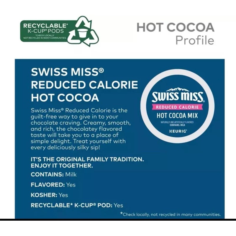 Swiss Miss Reduced Calories Hot Light Cocoa Single-Serve K-Cup®, Pods