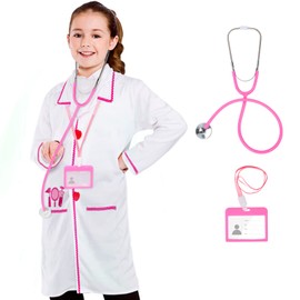ANPHILE Doctor Costume for Kids, Pink Doctor Lab Coat with Working Stethoscope - Dress Up Costume for Toddler Girls