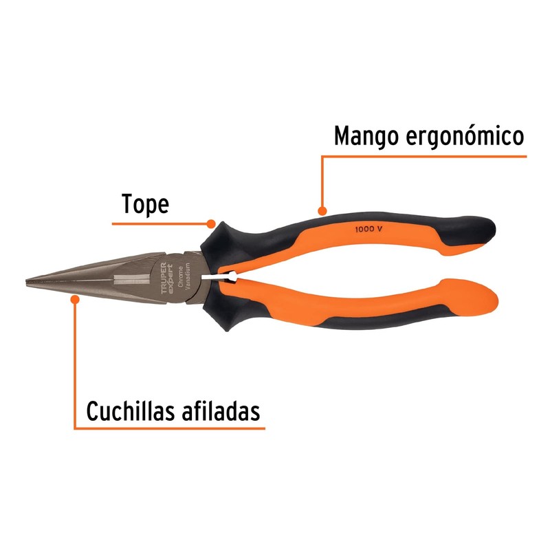 Truper Expert T203-8X, Pinzas de punta y corte Comfort Grip,