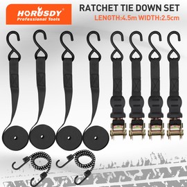 HORUSDY Ratchet Straps, 2,200 LB Break Strength, 4-Pack 15FT Ratchet Tie Down Straps Set for Motorcycle Straps Tie Downs, Appliances, Lawn Equipment, Cargo Straps for Trucks. (Black)