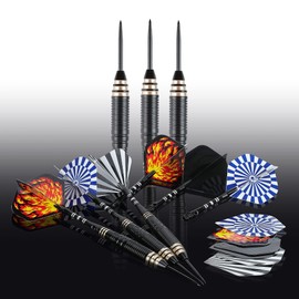 CareGames Steel Tip Darts Set Professional 24g with Carrying case,Aluminium Shafts,Sharpener,Flight Protectors and Dart Tool, Black