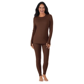 Cuddl Duds Womens Thermal Underwear - Cold Weather Heavyweight Base Layer 2-Piece Set - Moisture-Wicking Long Johns - Winter Clothes - Brown - Medium
