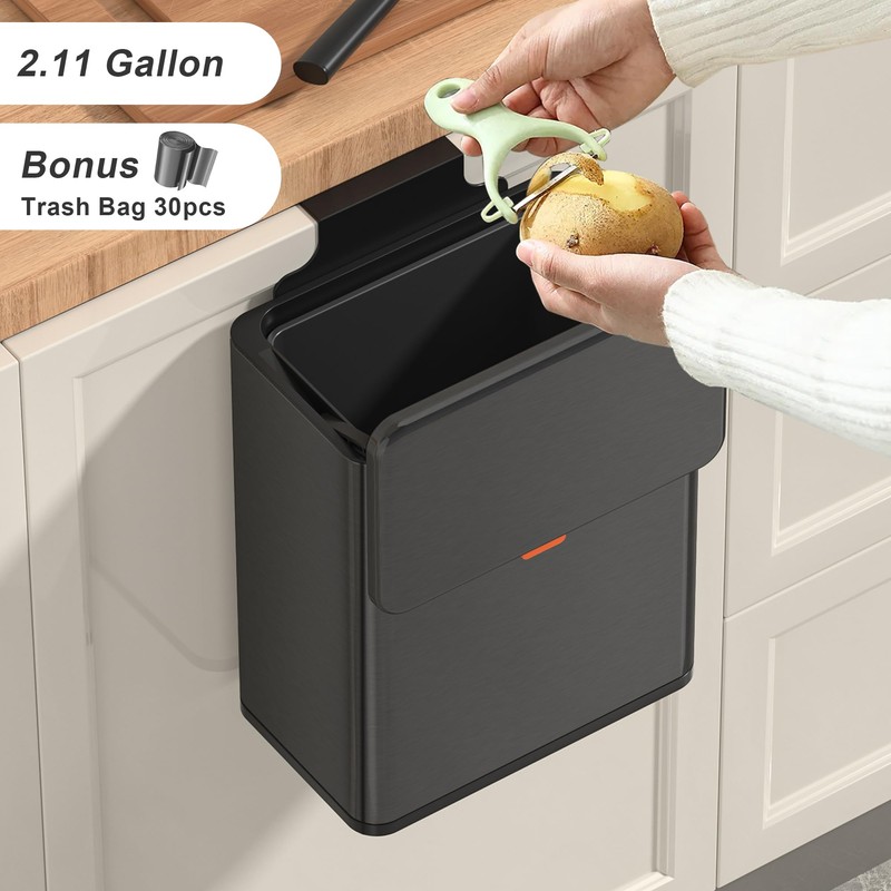 Mbillion Kitchen Compost Bin Hanging Trash Can with Lid 2.1