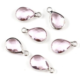 10pcs July Ruby Birthstone Charms 14x8mm Teardrop Crystal Beads Silver Plated Brass for Jewelry Craft Making CCP15-7