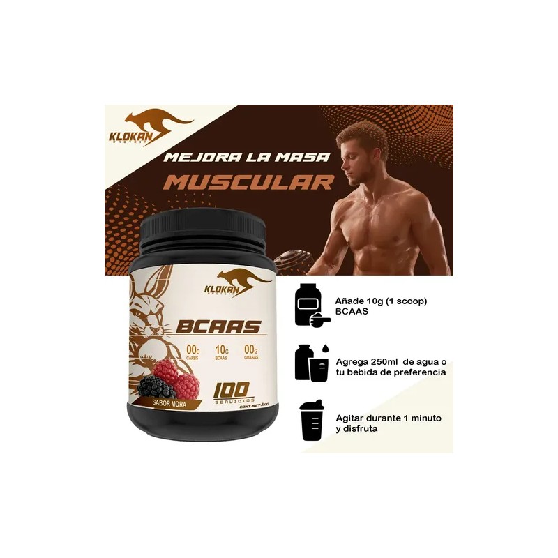 Aminoácidos Pre Entreno Bcaas Klokan 1kg 100servicios Sabor