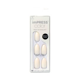 KISS imPRESS No Glue Mani Press On Nails, Color, Ballroom', White, Medium Size, Almond Shape, Includes 30 Nails, Prep Pad, Instructions Sheet, 1 Manicure Stick, 1 Mini File