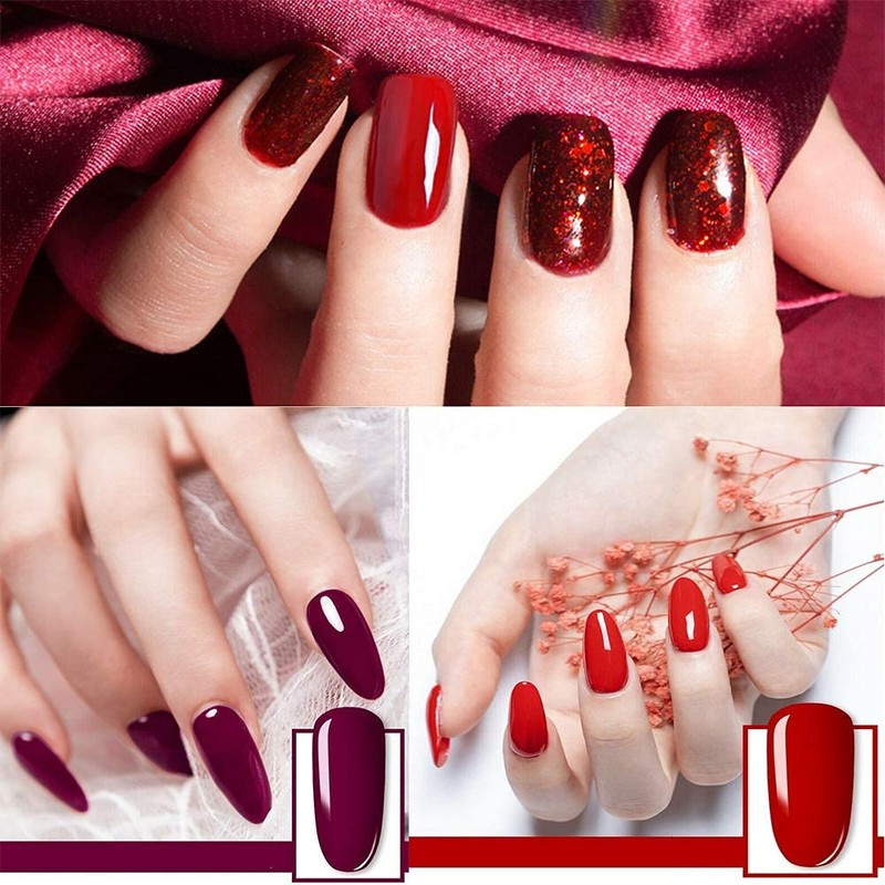 YSUVIN Gel-Nagellack, 10 Farben, Rot, Schwarz, Grau, Weiß, Nagellack, Pailletten,