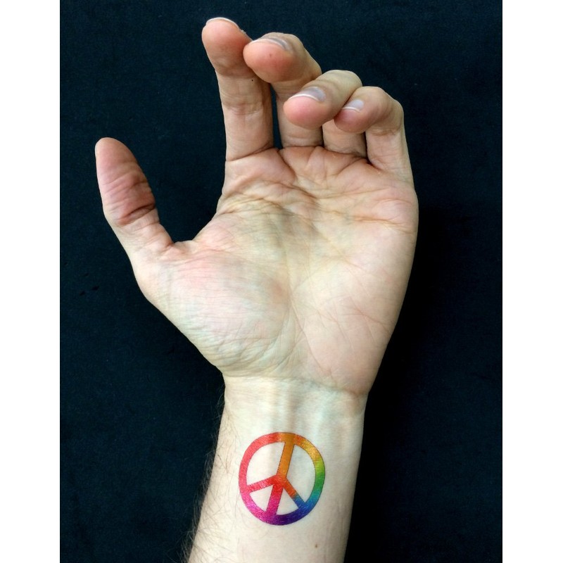 Rainbow Peace Symbol Sign Tattoos, 60's Hippie Party Favors