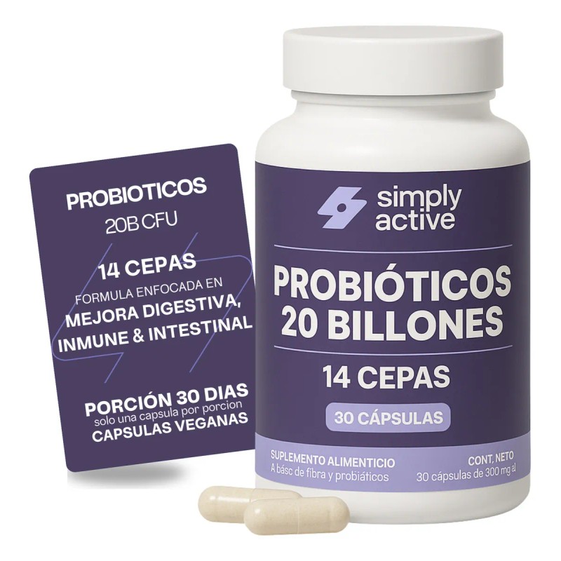 SIMPLY ACTIVE Probioticos 20 Billones CFU Probiticos 14 Cepas -