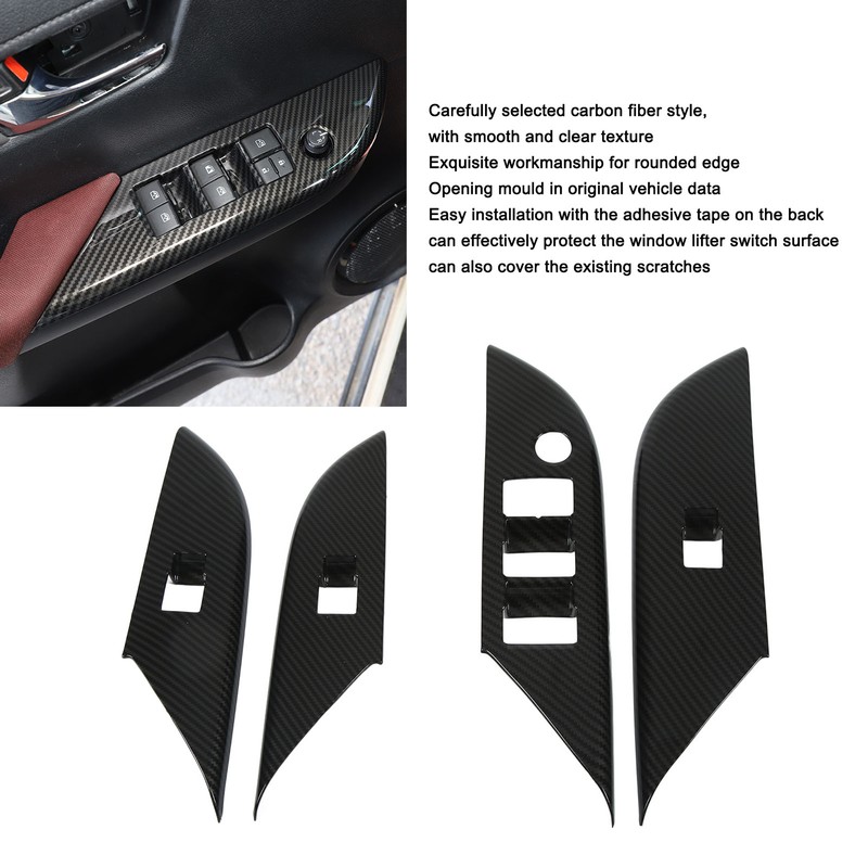 4 Pcs Door Window Control Panel Cover Carbon Fiber Style