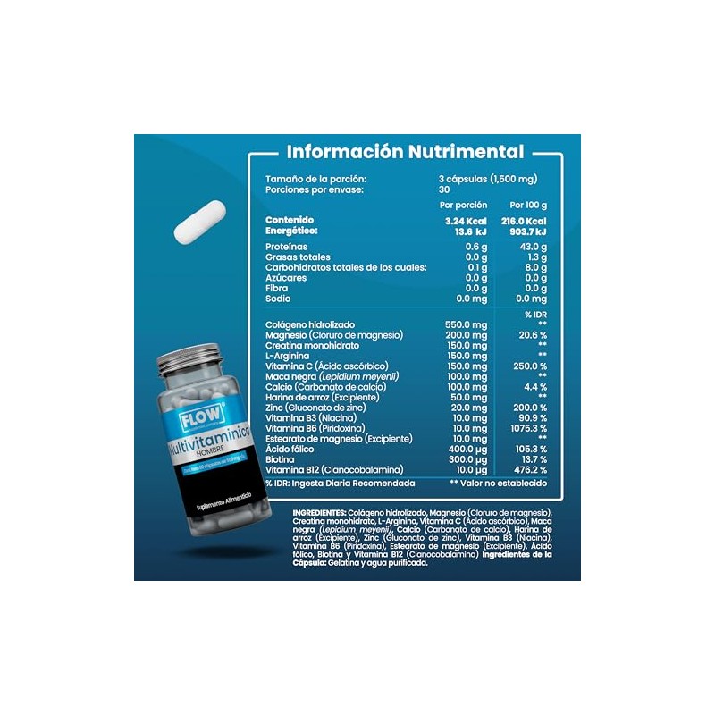 Vitaminas para Hombre - 90 Cápsulas de 500 mg -