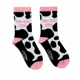 Cockney Spaniel 1 Pair of Women's Novelty Crew Socks, Size: UK 4-8 (EUR 37-42), Fun and Quirky Gift Socks for Women (UK, Alpha, One Size, Regular, Regular, Old Cow)