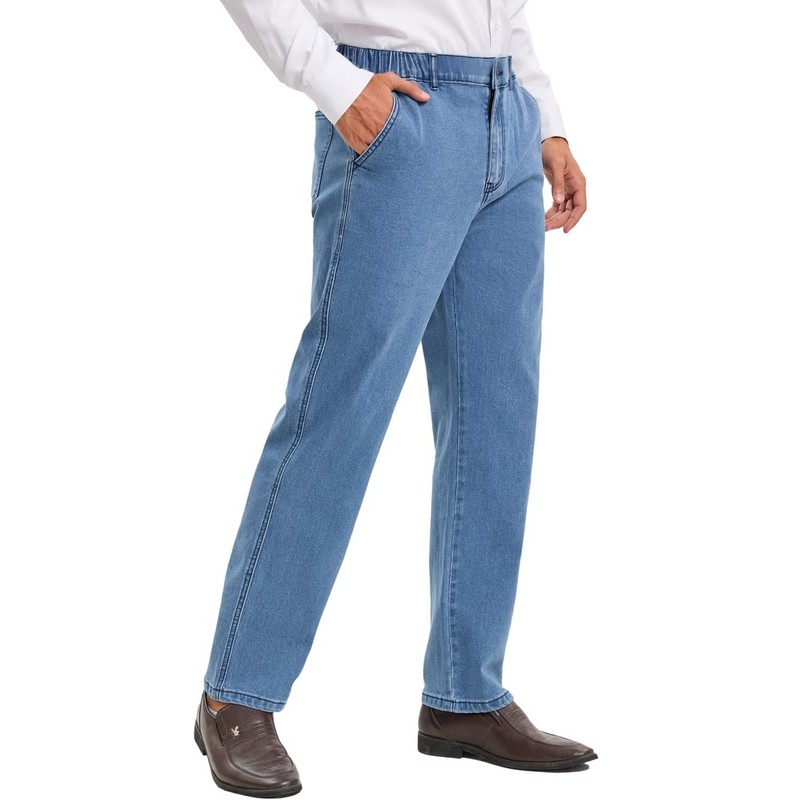 voeeron Mens Elastic Waist Jeans Relaxed Fit Men's Jeans with