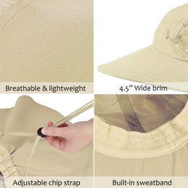 Women's Sun Hats Neck Flap Large Brim UV Protection Foldable Fishing Hiking Cap