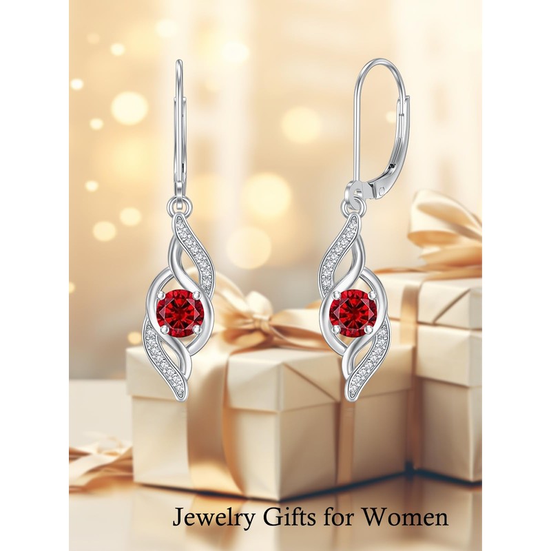 HPQQ Birthstone Infinity Earrings for Women 925 Sterling Silver Birthstone