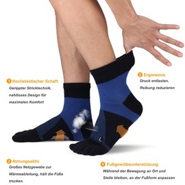 Warm-Han 39-43 Sports Toe Socks Men Boys 57% Cotton Arch Support L/R Marking Mesh Breathable High Elastic Ribbed Shaft Football Tennis Golf Badminton Fitness, blue