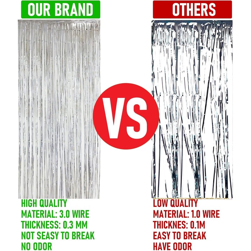 2 Pack Backdrop Curtain, 3FT x 8FT Metallic Tinsel Foil