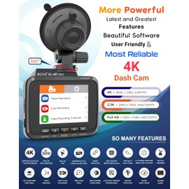 ROVE R2-4K PRO Dash Cam, Built-in GPS, 5G WiFi Dash Camera for Cars, 2160P UHD 30fps Dashcam with APP, 2.4" IPS Screen, Night Vision, WDR, 150° Wide Angle, 24-Hr Parking Mode, Supports 512GB Max