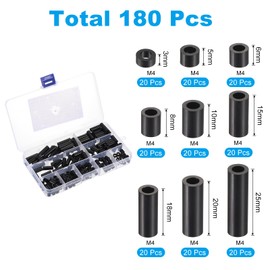 PATIKIL M4 Nylon Spacer Set, 180Pcs Non-Threaded ABS Round Spacer Standoff Assortment Electrical Outlet Spacers for PCB Motherboard, Circuit Board, Switch and Receptacle, Black