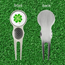 Myartte Golf Divot Tool Premium Metal Golf Divot and Ball Markers (Four Leaf Clover Silver 2)