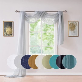 ASATEX Medium Length 56" (W) x 144" (L) Grey Silver Sheer Window Scarf. Voile Window Treatments are Perfect As Valance Scarves As Well As Bed Canopy Or Wedding Decoration. AMA 56" x 144" Silver
