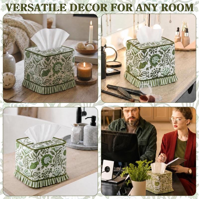 Lounsweer Agate Green Hand Block Printed Cotton Tissue Box Cover