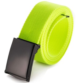 Up to 52 inch Waist Adjustable Belt with Robust Black Military Buckle (16 Colours and Combination Options) - Lime Green