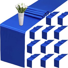 LG Home - Juego de 10 caminos de mesa de satén para decoración de banquetes de boda, 30,5 x 274,3 cm, color azul