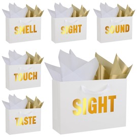 OEMVALATY 5 Senses Gift Bags for Him Her Five Senses Gift Bags with Ribbon Handles and Tissue Paper Present Wrappings for Valentine Wedding Anniversary Birthday Graduation(White, 12.6''x8.8''x4'')