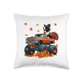 Landseer Cosplay Turkey On Monster Truck Thanksgiving Throw Pillow