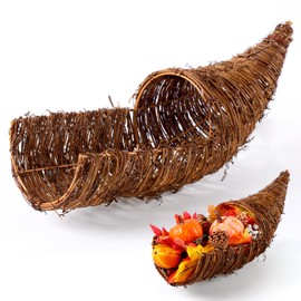 Dandat 1 Piece Fall Cornucopia Basket 13.78 Inch Horn of Plenty Table Decoration for Thanksgiving Cornucopia Centerpieces Fall Harvest Cornucopia Decor for Autumn Table Decorations Centerpieces