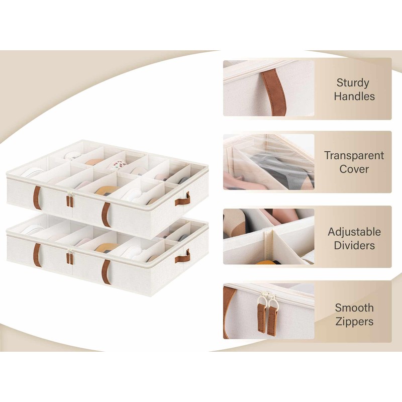 StorageWorks Shoe Organizer Under Bed for Closet, 2-Pack Ultra-thick Fabric