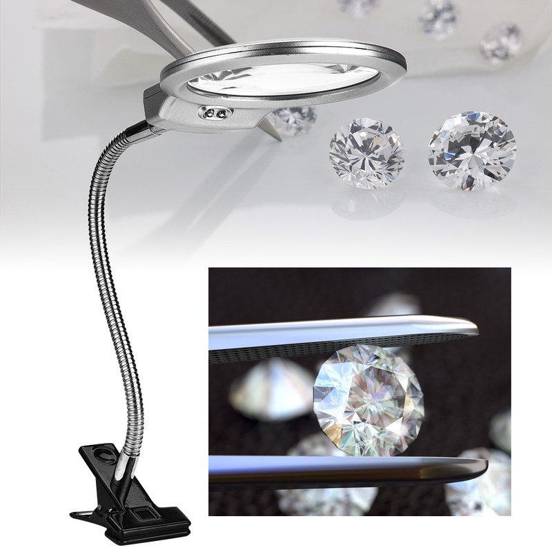 Desk Clip Clamp Flexible Magnifier Adjustable LED Magnifying Glass Jewelry